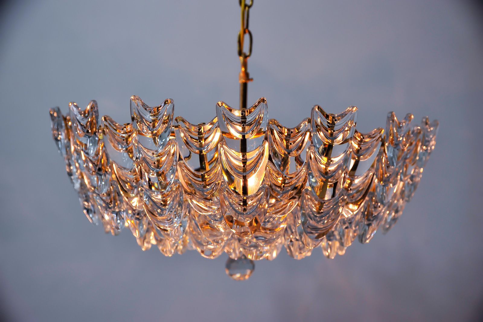 Gilt Brass Chandelier With Glass, German, Circa 1960s photo for sale