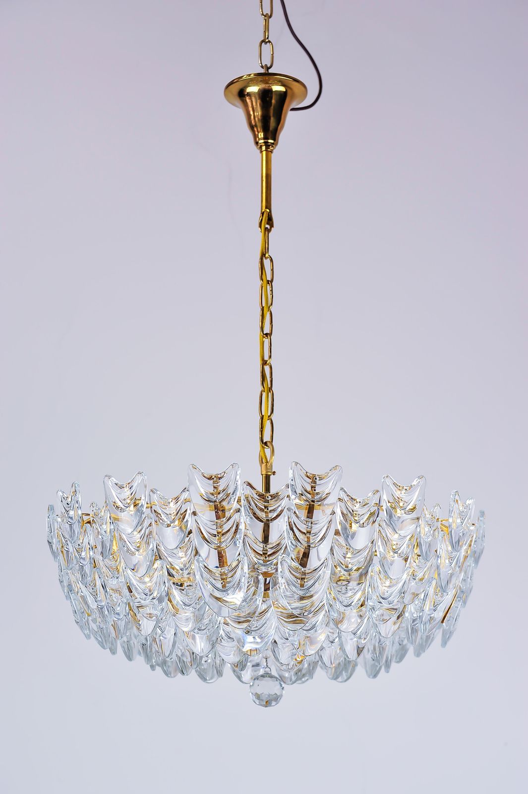 Gilt Brass Chandelier With Glass, German, Circa 1960s photo Lighting