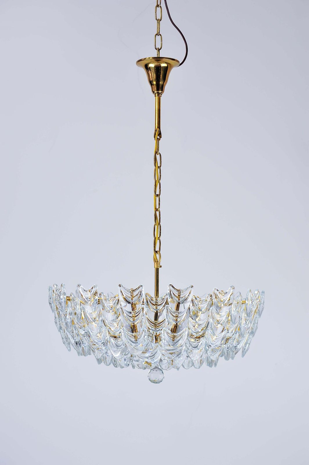 Gilt Brass Chandelier With Glass, German, Circa 1960s photo vinterior
