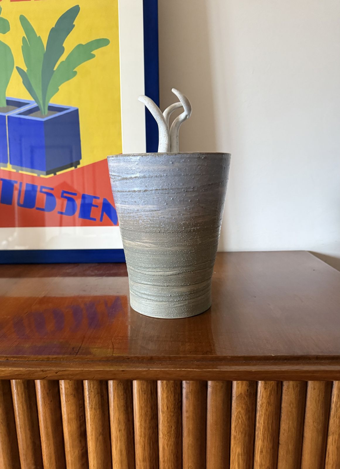 Mid Century Modern Style Blue Artistic Ceramic Vase, Gabriele Bucci Italy Ca. 2000s photo furniture