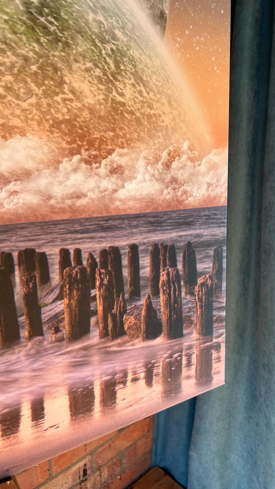 Large Modern Sci Fi Digital Art Print On Stretched Canvas – Surreal Seascape With Planets photo Art