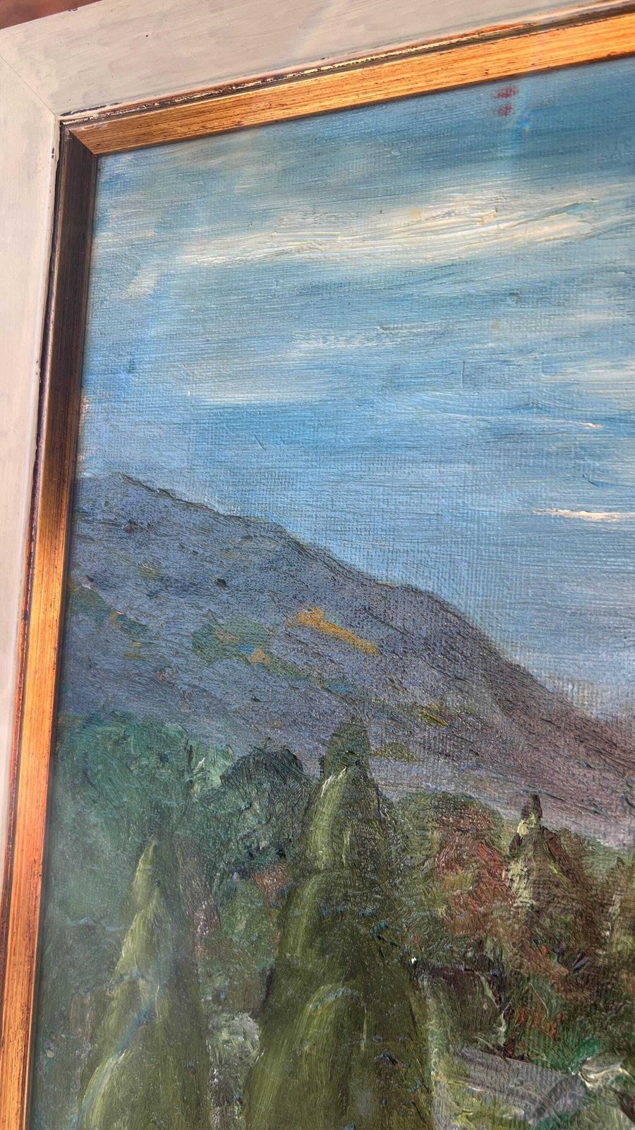 Mid Century Oil Painting – Langdale Pikes, Lake District – Framed Landscape photo 169.0
