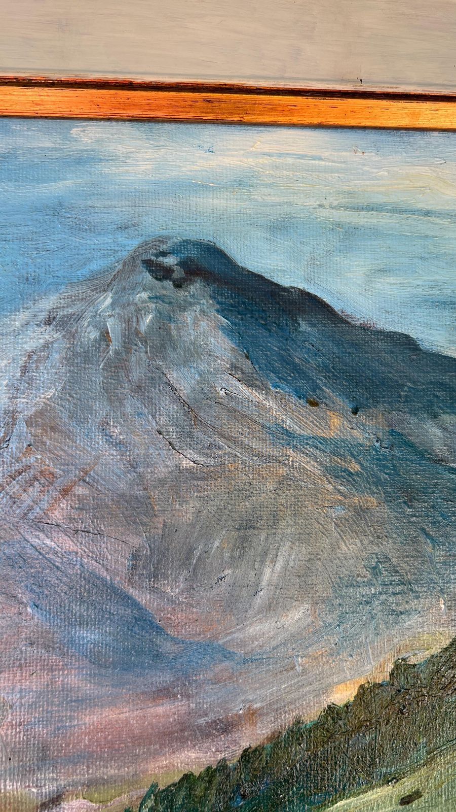 Mid Century Oil Painting – Langdale Pikes, Lake District – Framed Landscape photo vinterior