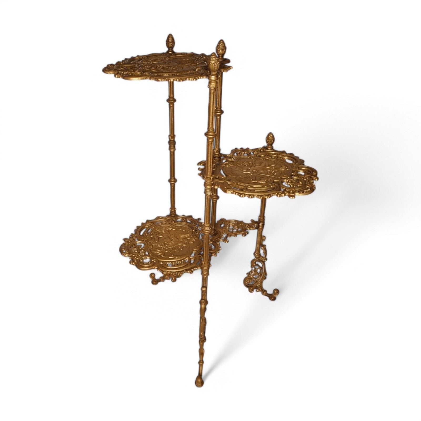 Plant Stand Victorian Art Nouveau Ornate Brass Three Tier Cake Flower Stand photo furniture