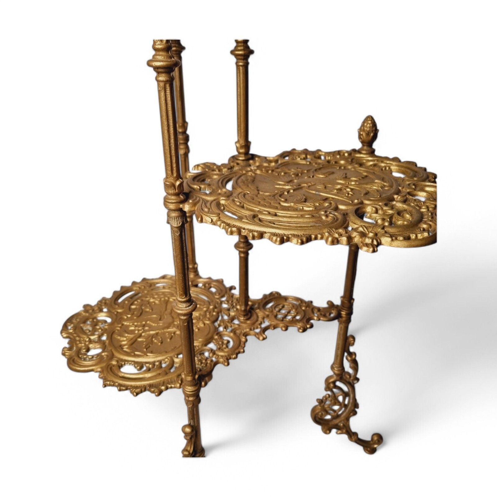 Plant Stand Victorian Art Nouveau Ornate Brass Three Tier Cake Flower Stand photo vintage
