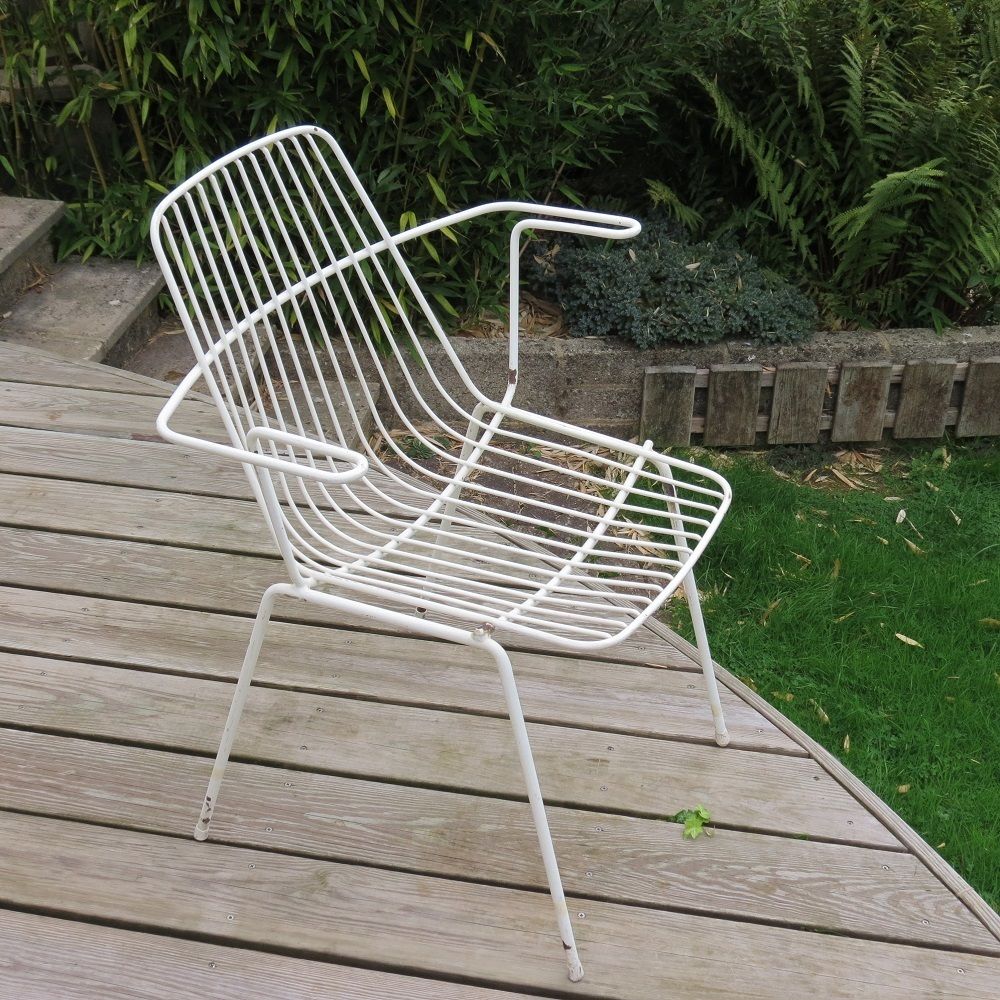 1960s Mid Century White Metal Garden Chair photo vintage