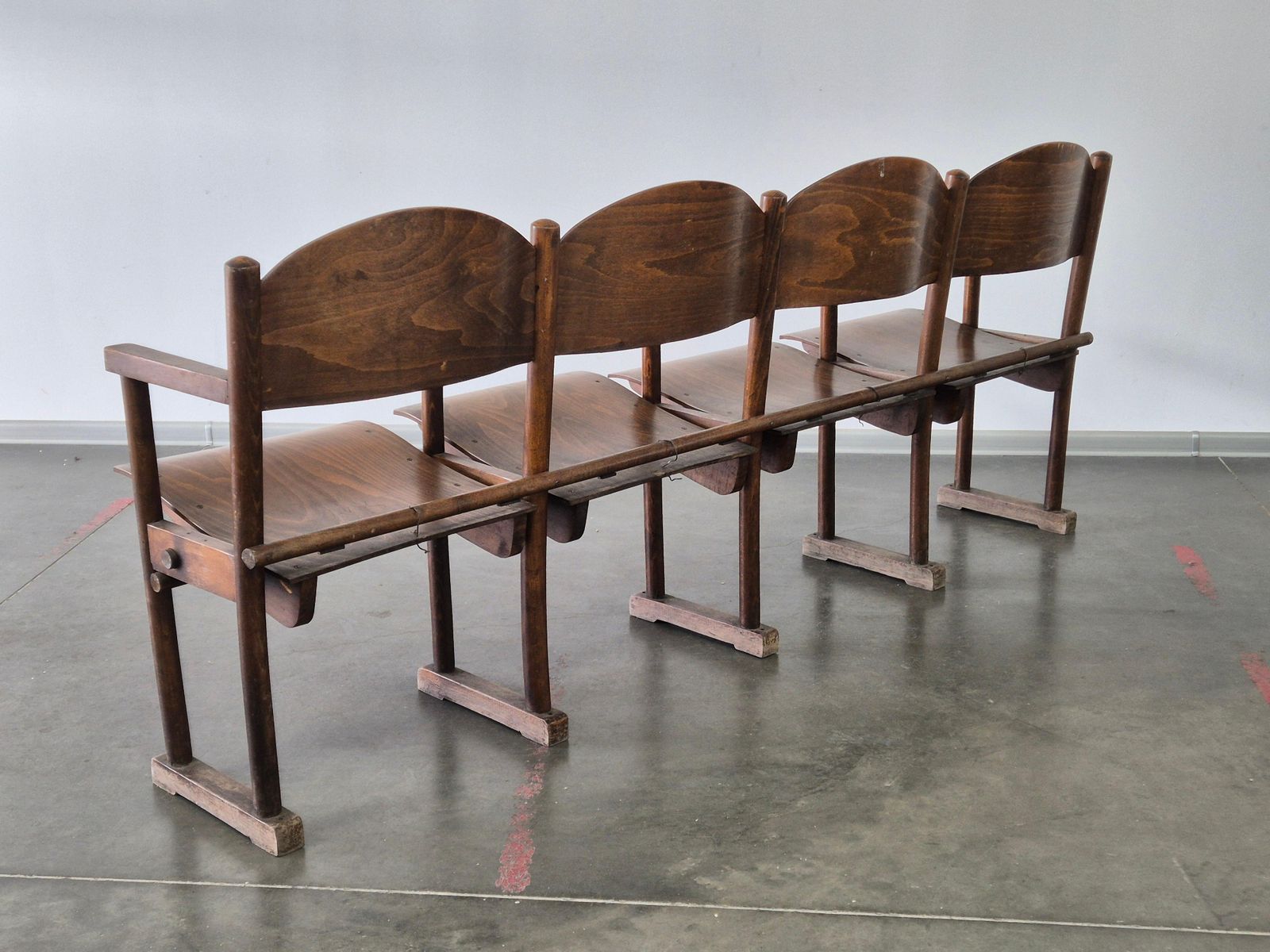 Wooden Vintage Cinema Bench 1950s photo Furniture
