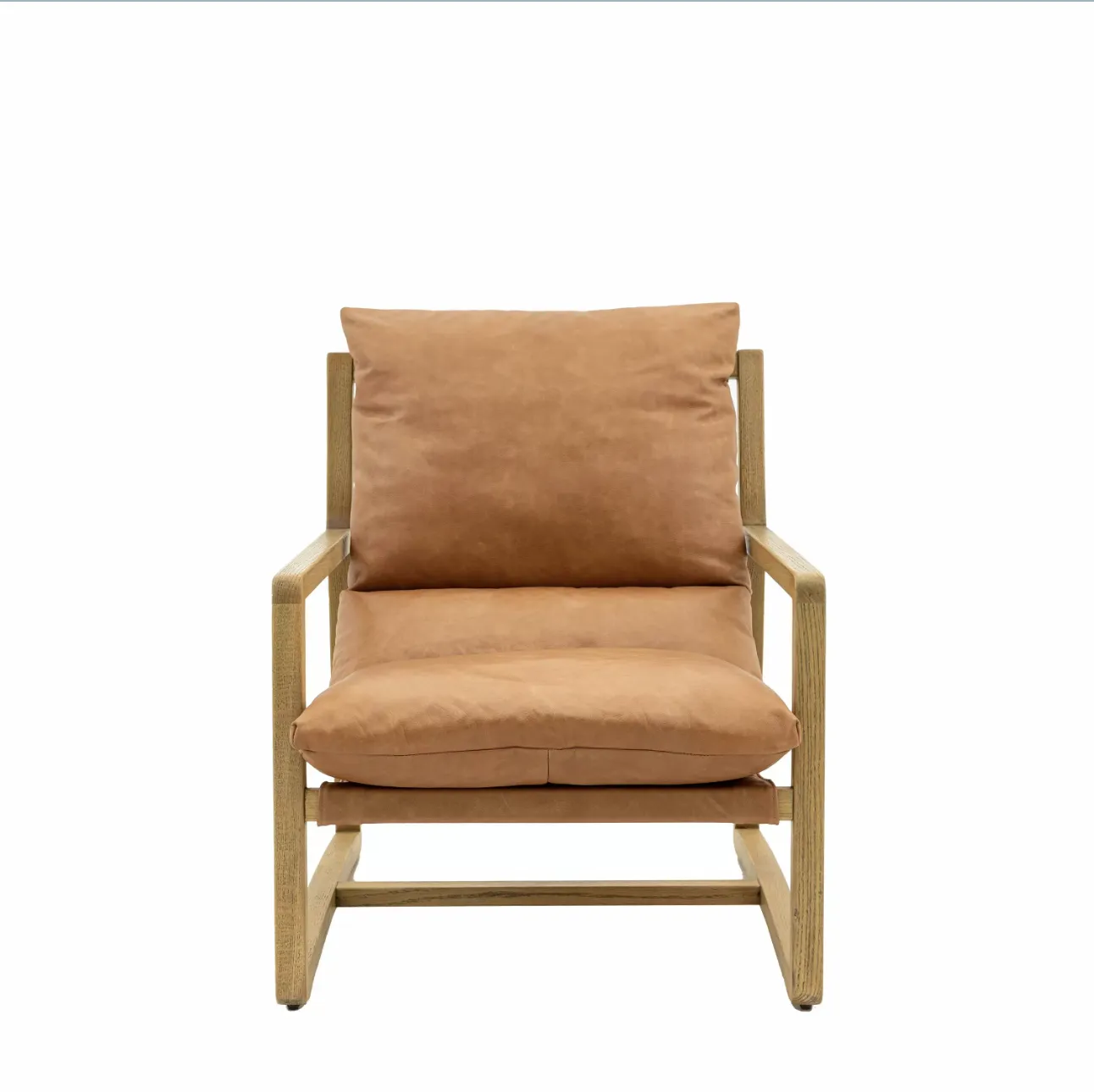 Nordic Mid Century Modern Sling Chair, Tan Leather & Ash Wood, Danish Style photo Furniture