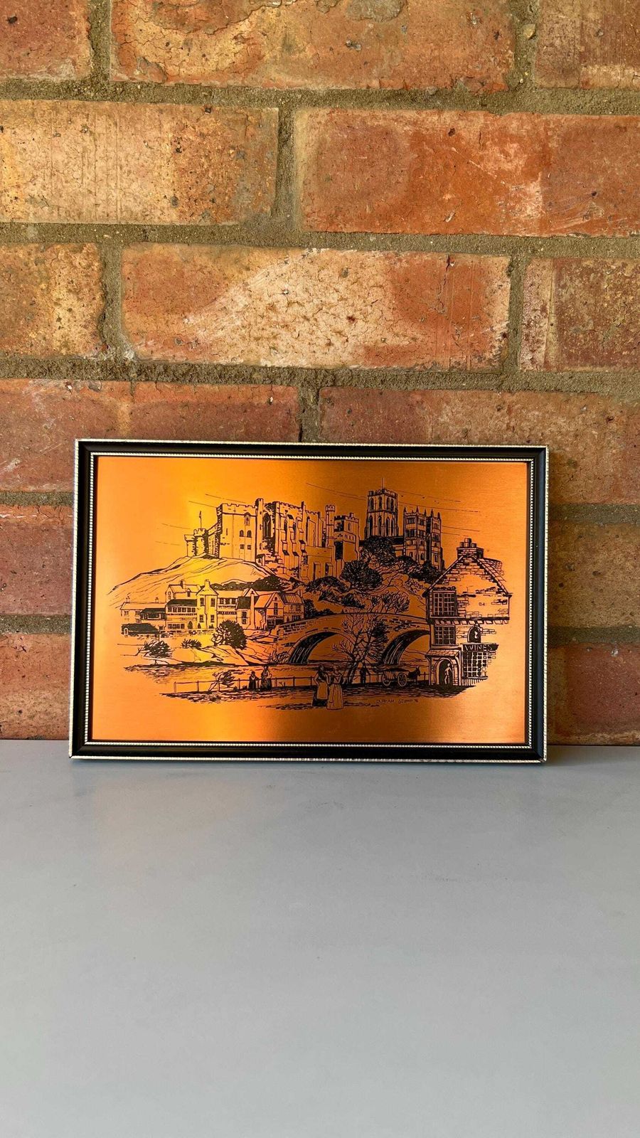 1975 Copper Printing Plate By G. J. Lockey – Durham Cityscape, Framed photo furniture