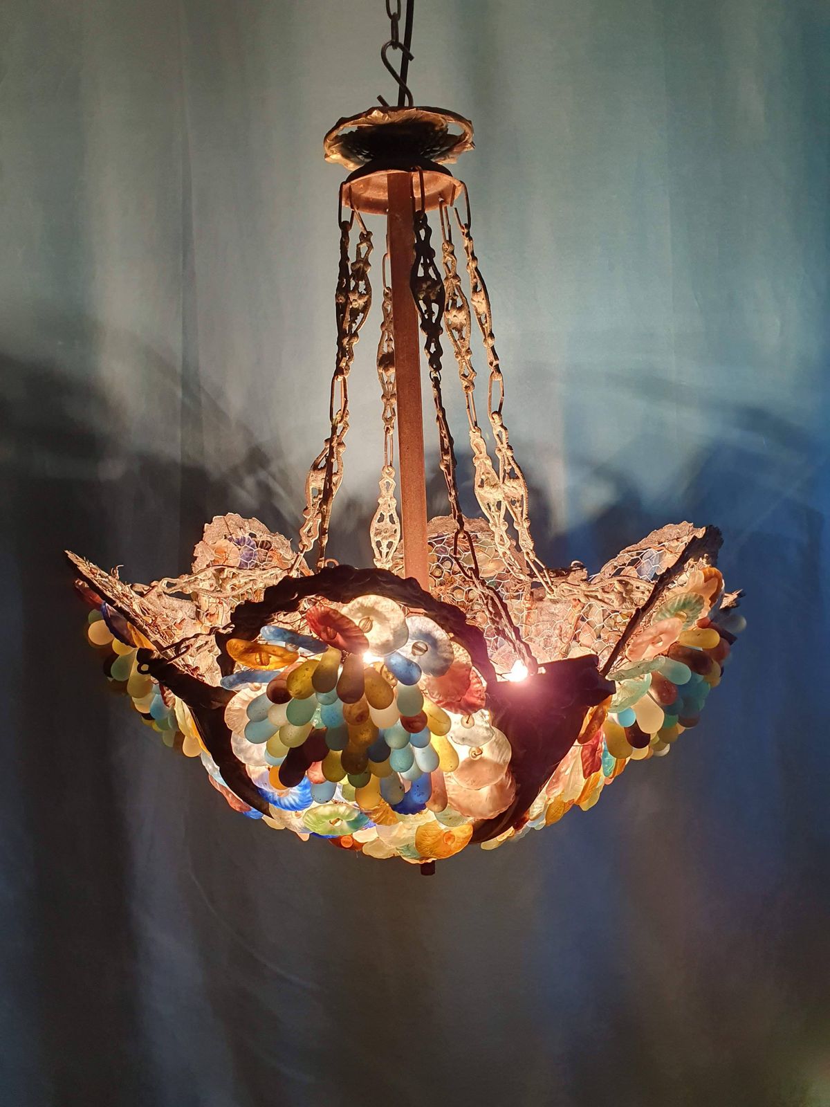 Early 20th Century Continental Chandelier With Opaque Grapes And Flowers