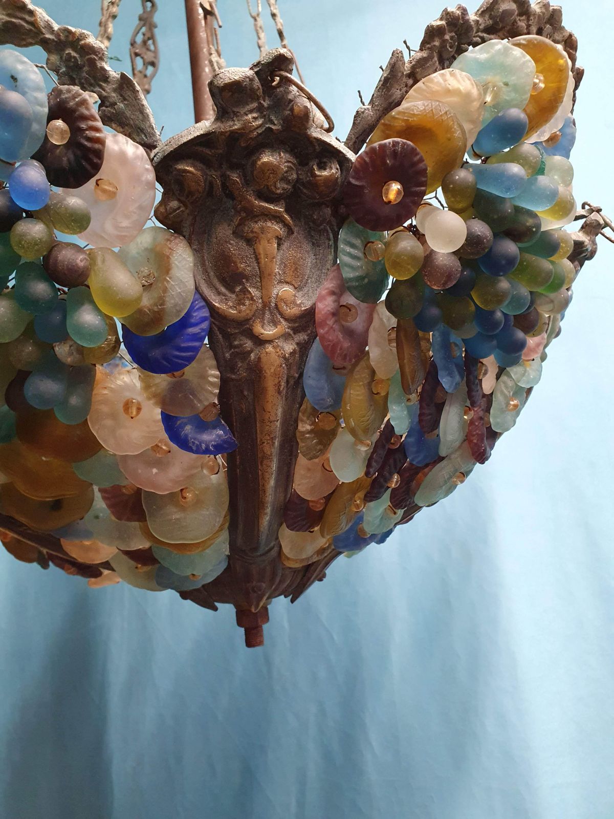 Early 20th Century Continental Chandelier With Opaque Grapes And Flowers photo vinterior