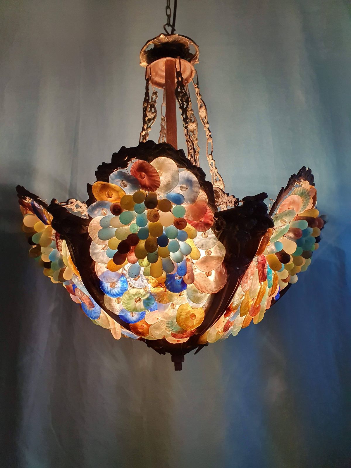photo furniture Early 20th Century Continental Chandelier With Opaque Grapes And Flowers