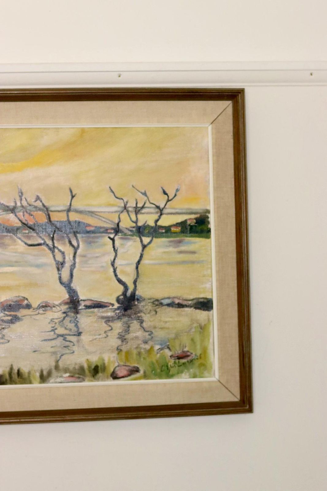 Original Swedish Oil On Canvas Painting "Water Side"   Vintage & Framed photo Art