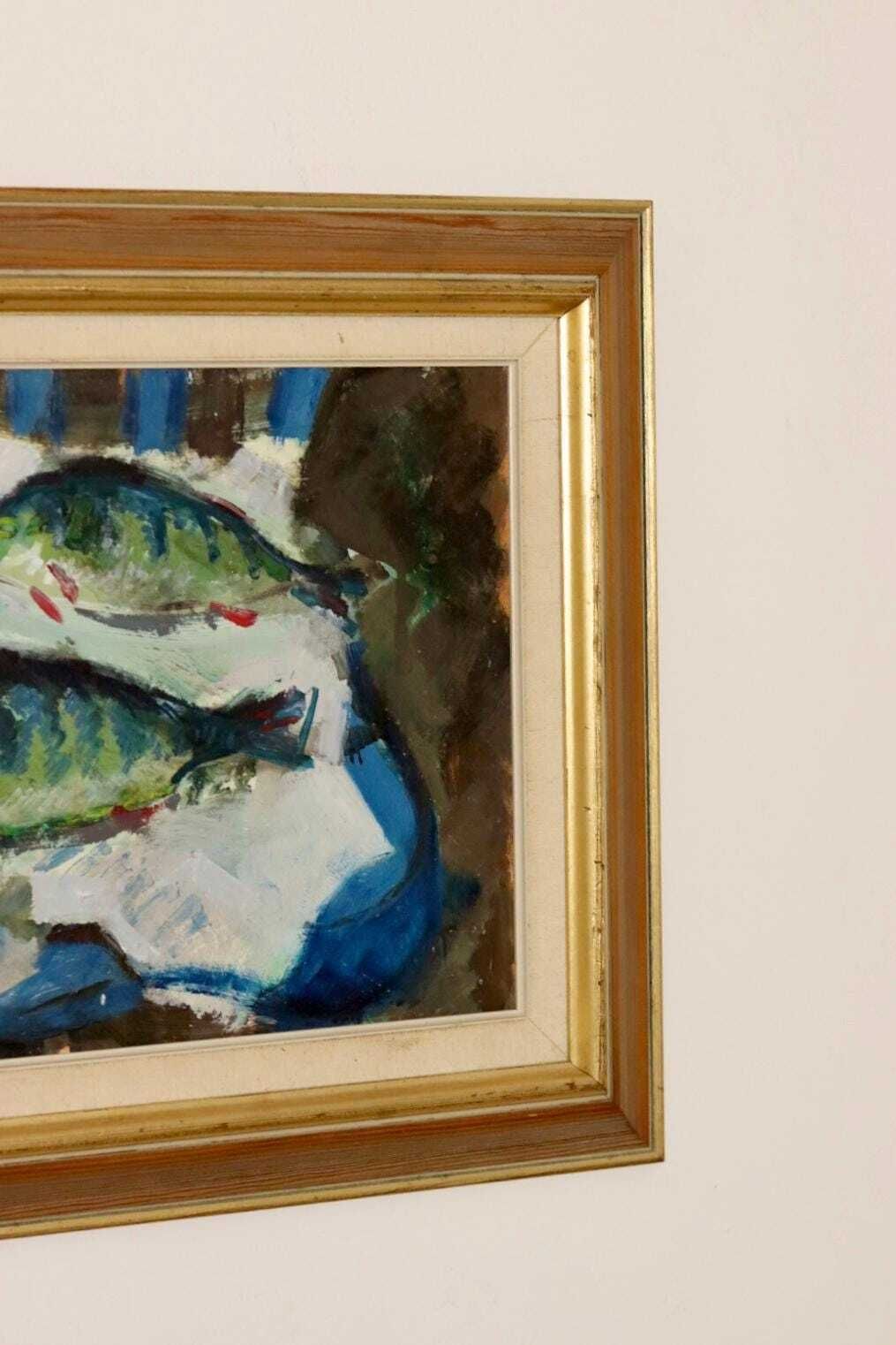 Swedish Oil On Panel Painting "Catch Of The Day" By Bertil Wahlberg  Vintage & Framed photo 515.0