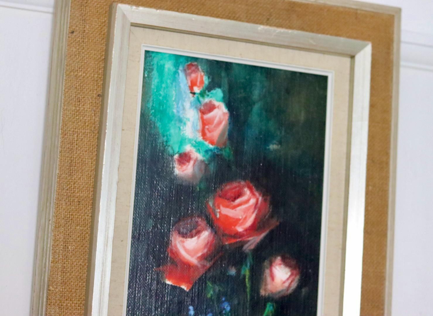 Swedish Mid Century Oil On Panel Painting" Flower Still Life, Roses" By Rune Wahlström   Vintage & Framed photo 245.0