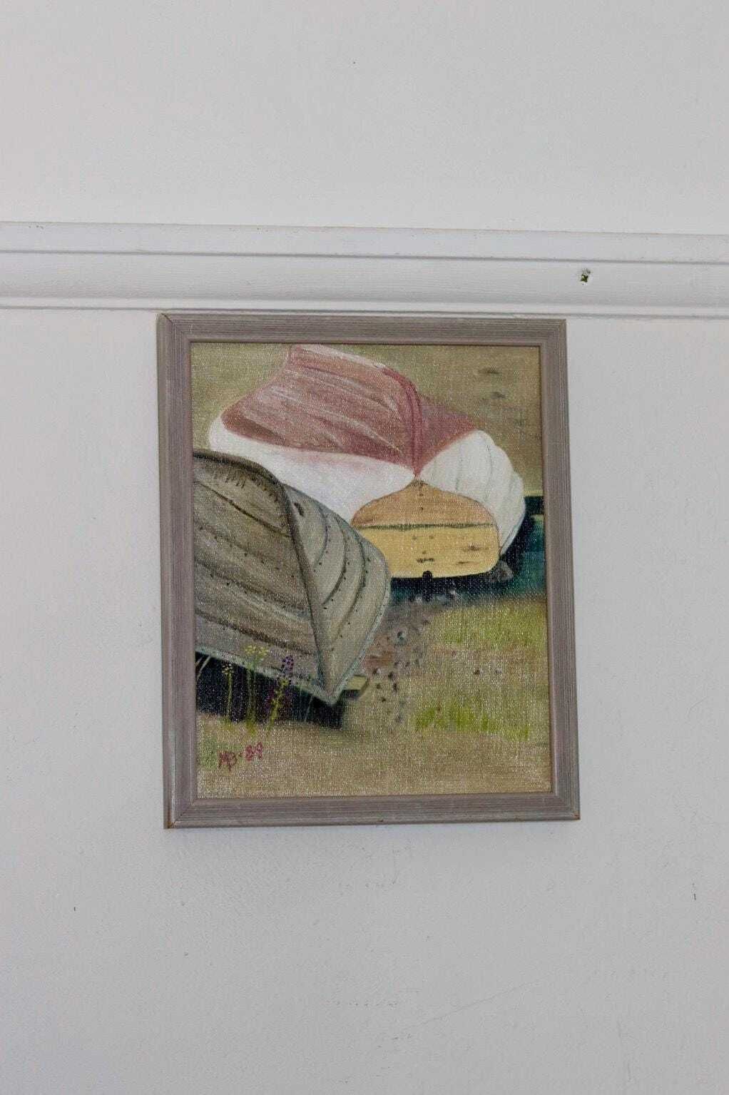 1989 Original Swedish Modernist Oil On Canvas " Boats" photo furniture