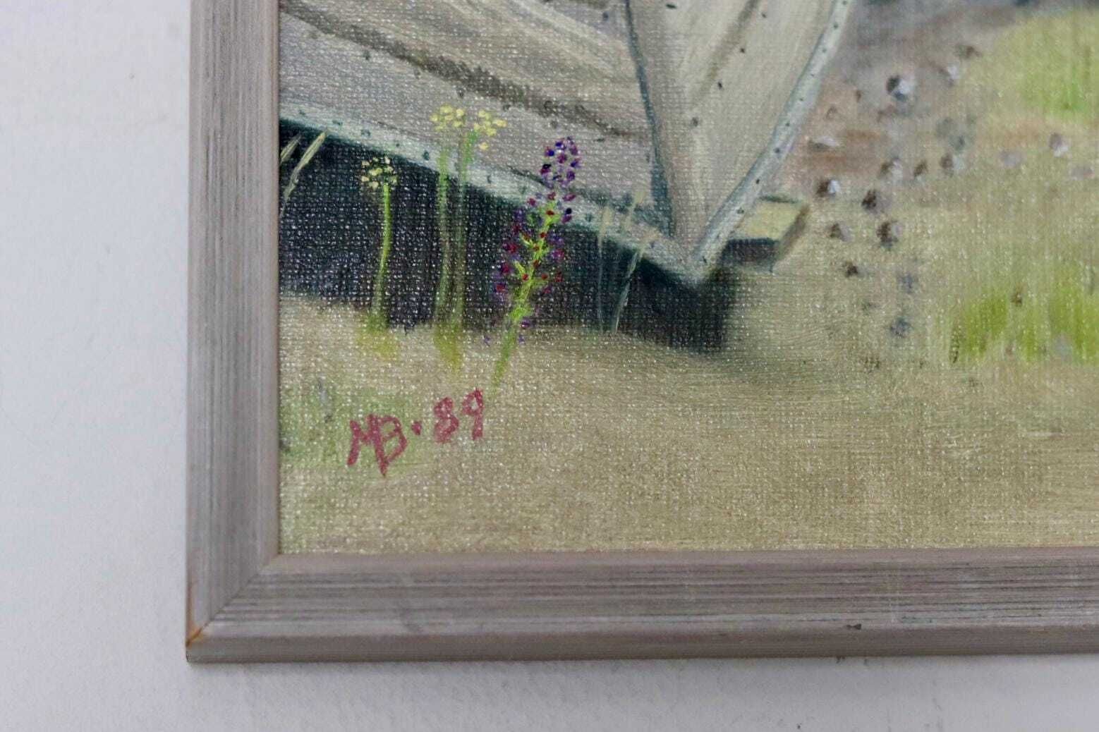 1989 Original Swedish Modernist Oil On Canvas " Boats" photo vinterior
