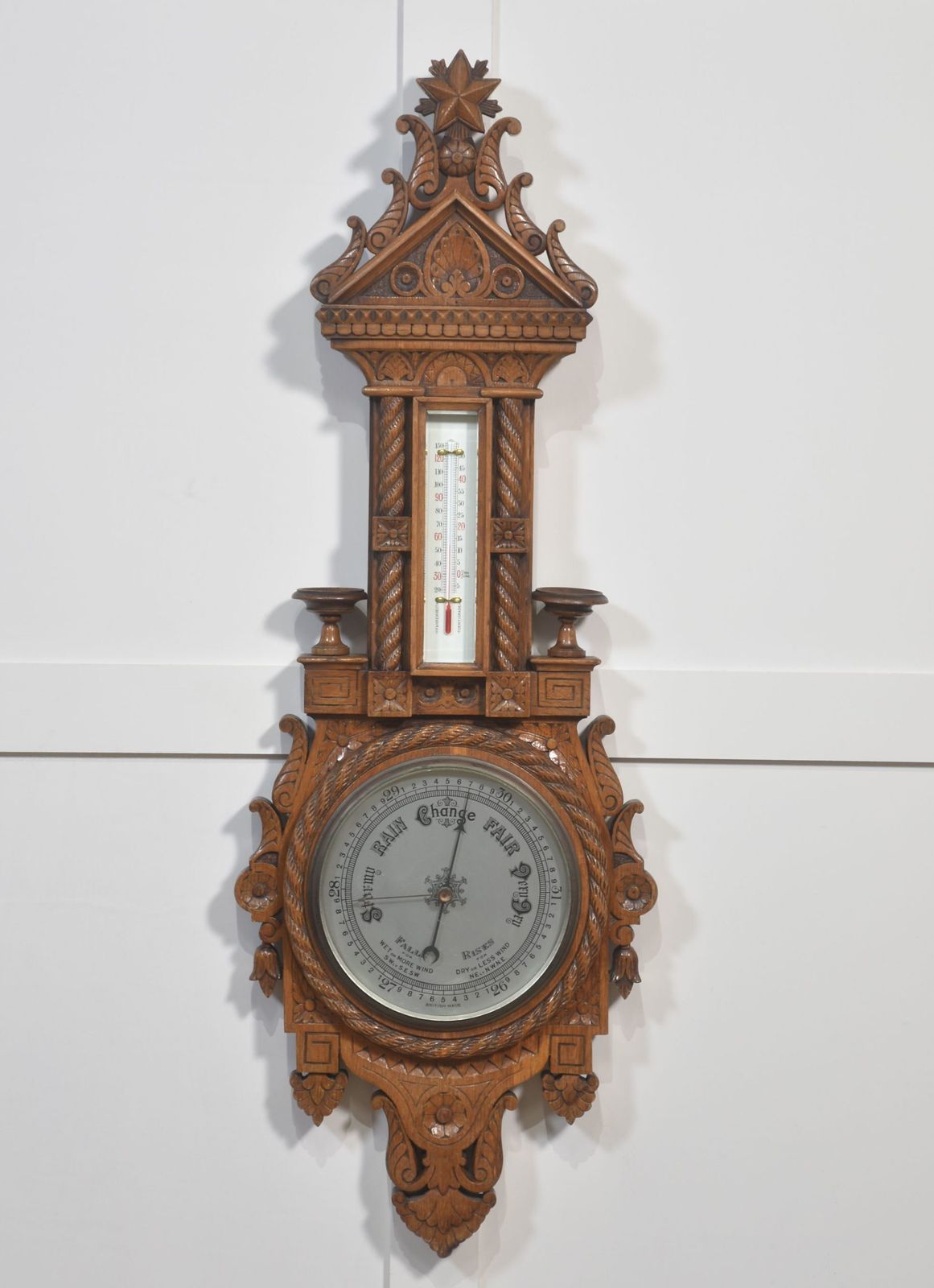 Carved Oak Wall Hanging Banjo Barometer