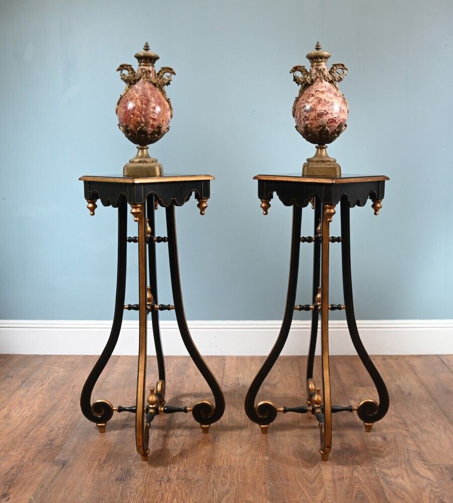 Pair Arts And Crafts Pedestal Stands Lacquered Aesthetic Movement photo vinterior