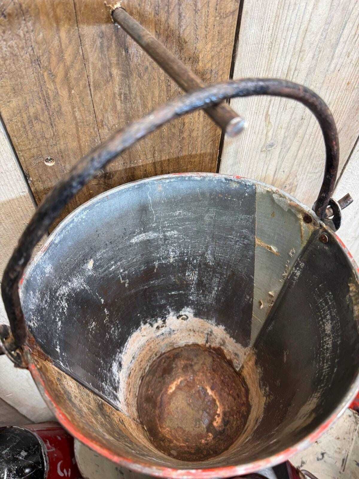 Vintage Galvanised Hanging Fire Bucket Hanging Basket / Plant Pot Planter Pail C photo vinterior