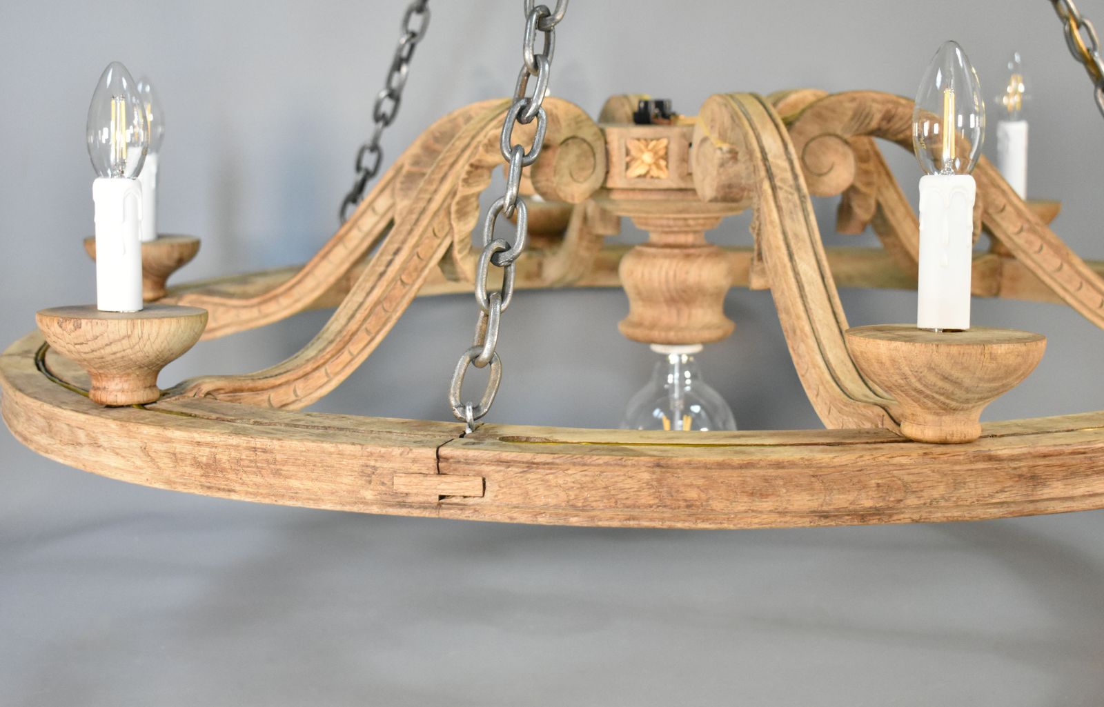 Large French Chandelier In Oak Louis XVI Style With Six Arms photo buy