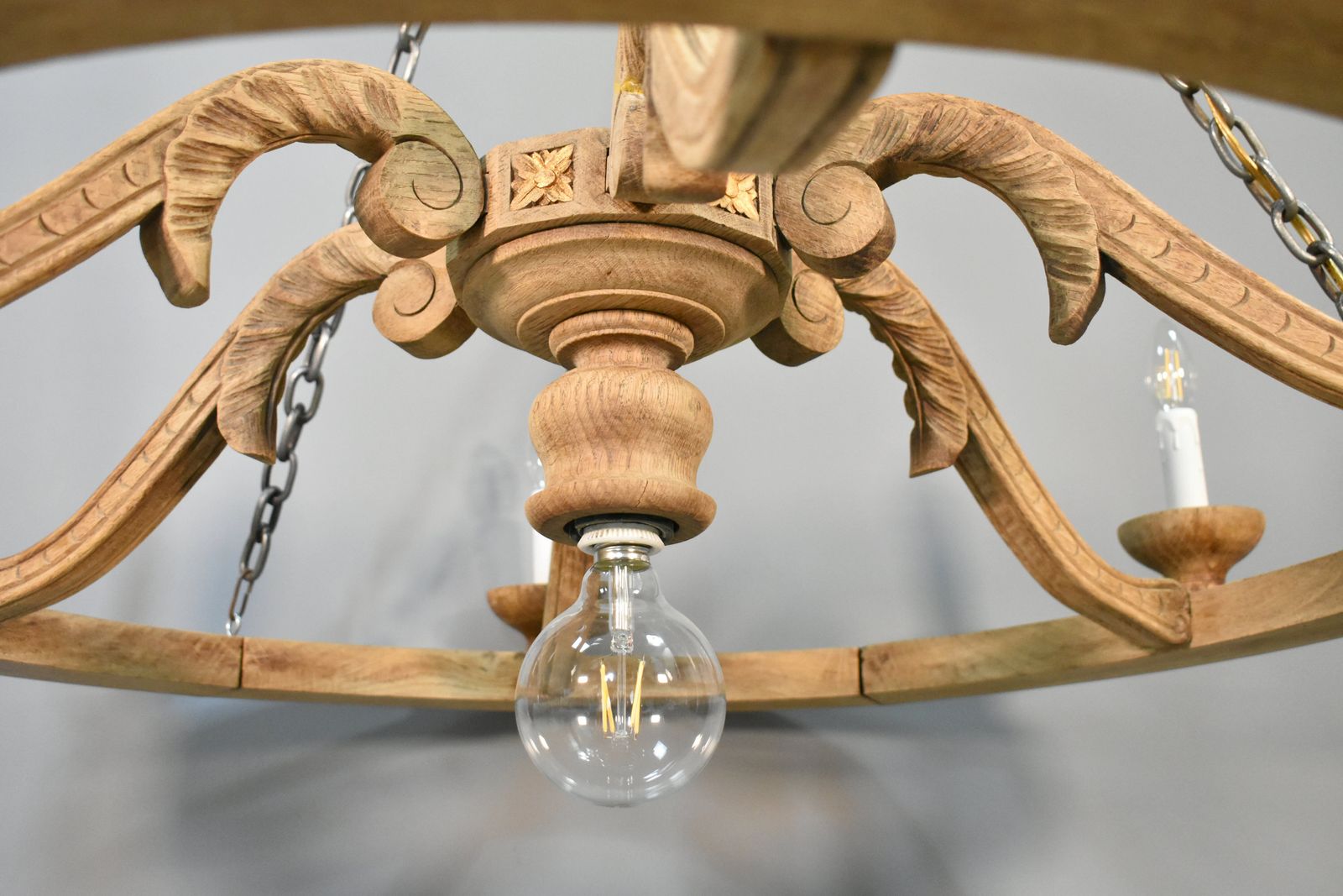 Large French Chandelier In Oak Louis XVI Style With Six Arms photo Lighting