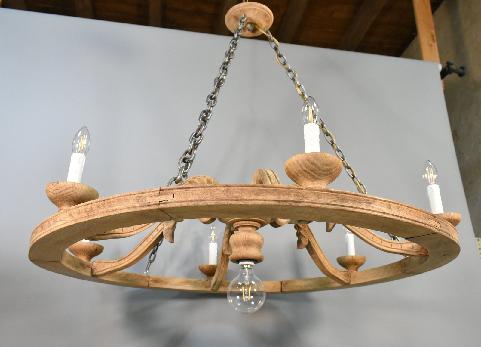 Large French Chandelier In Oak Louis XVI Style With Six Arms photo furniture
