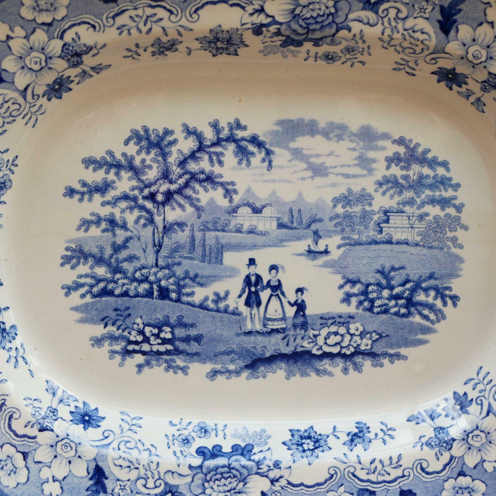 Antique English Ironstone 19th Century Blue & White Meat Platter Serving Dish Featuring Eton College Decorative Collectable China Ceramic photo for sale