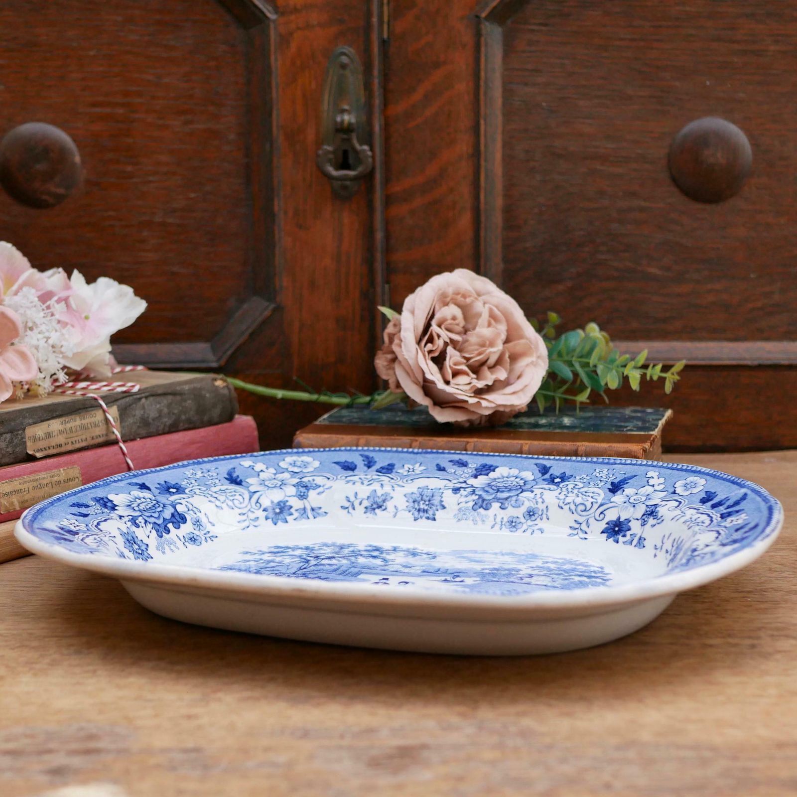 photo for sale Antique English Ironstone 19th Century Blue & White Meat Platter Serving Dish Featuring Eton College Decorative Collectable China Ceramic