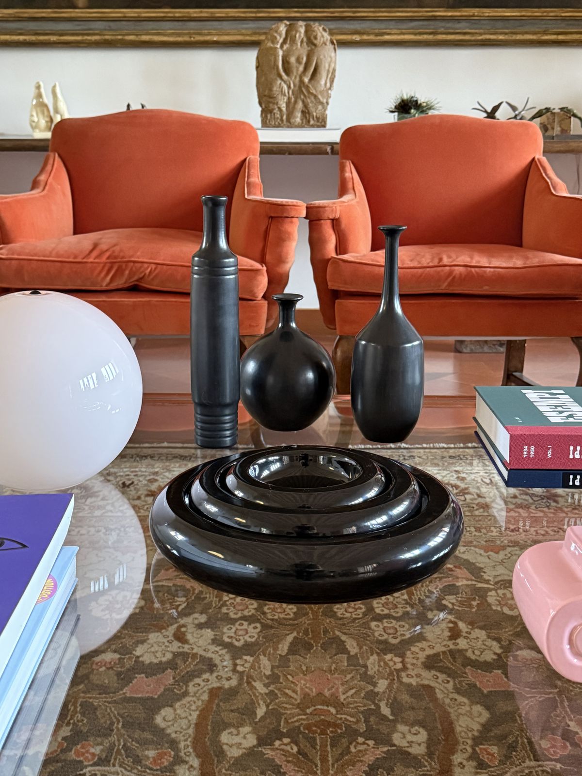 Mid Century Set Of 3 Black Bucchero Ceramic Vases, Sebastiani Gubbio Italy 1960s photo furniture