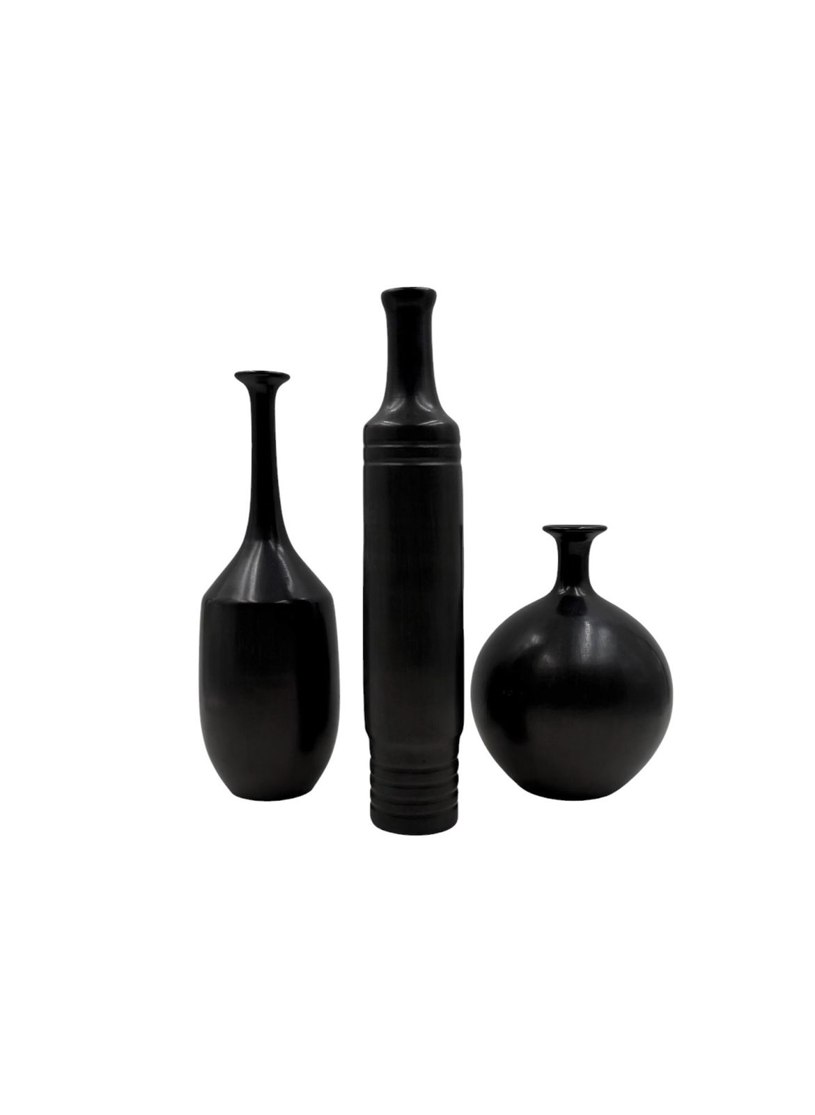photo vintage Mid Century Set Of 3 Black Bucchero Ceramic Vases, Sebastiani Gubbio Italy 1960s