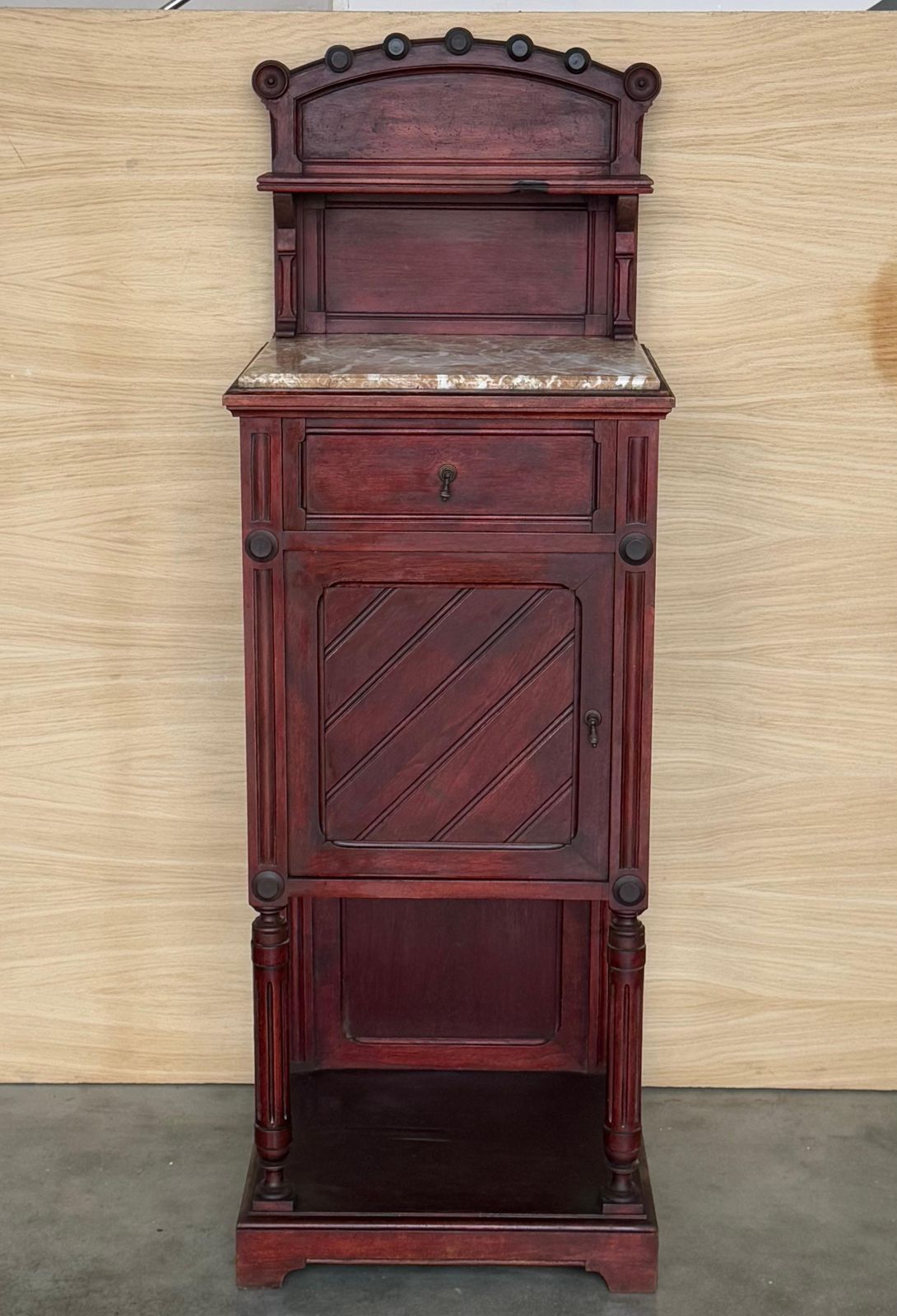 Early 20th Century Art Nouveau Italian Nightstands In Solid Walnut With Crest photo furniture