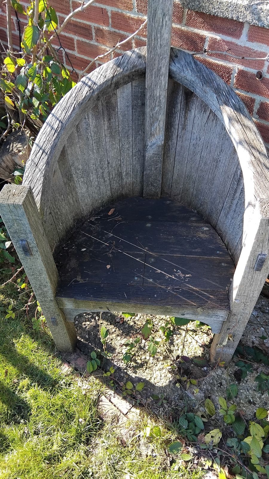 Old Crafted 3 Legged Oak Garden Chair