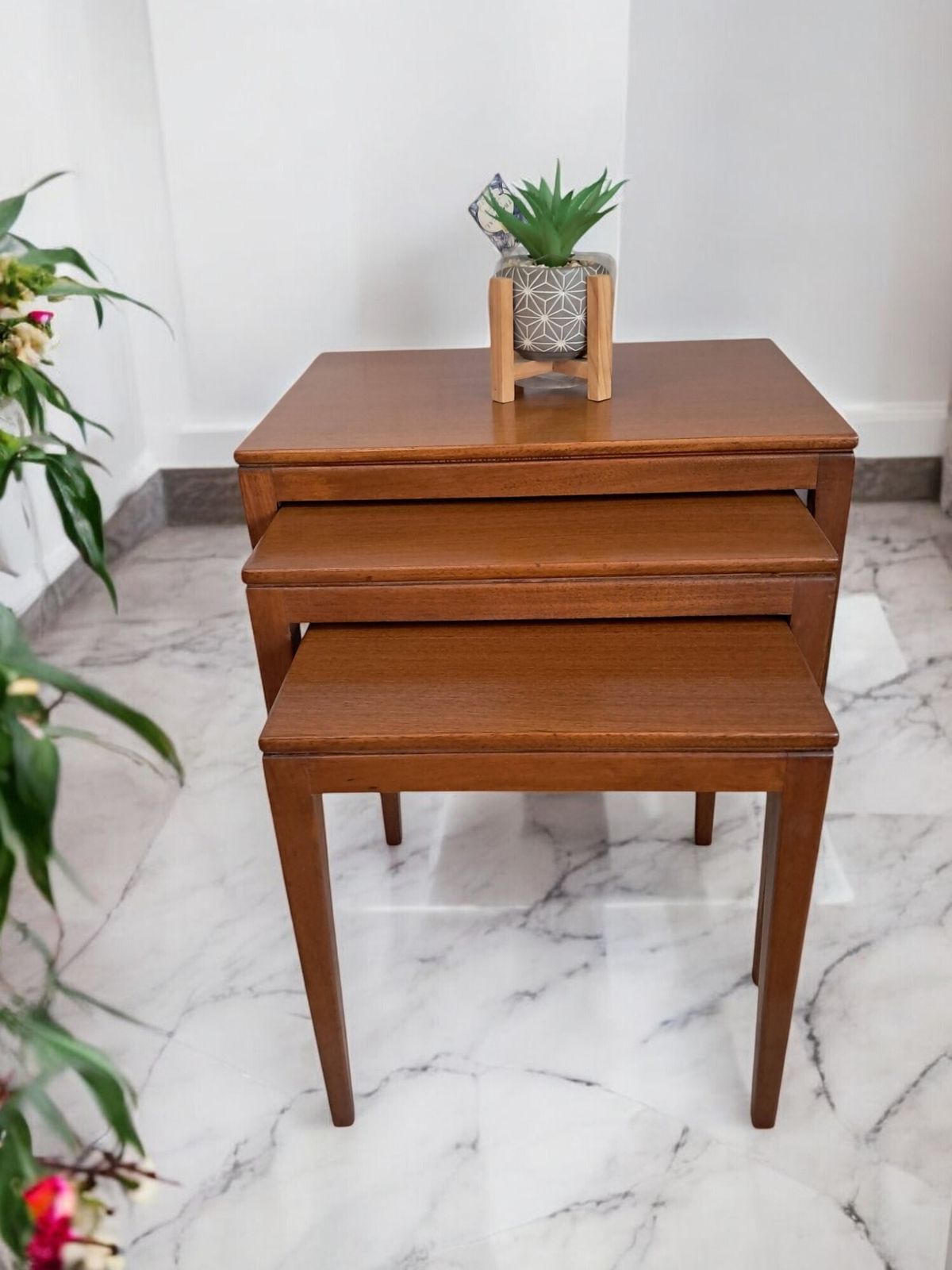 Mid Century Vintage Nest Of Tables Side Table Teak Retro Trio Danish Style 1960 photo Furniture