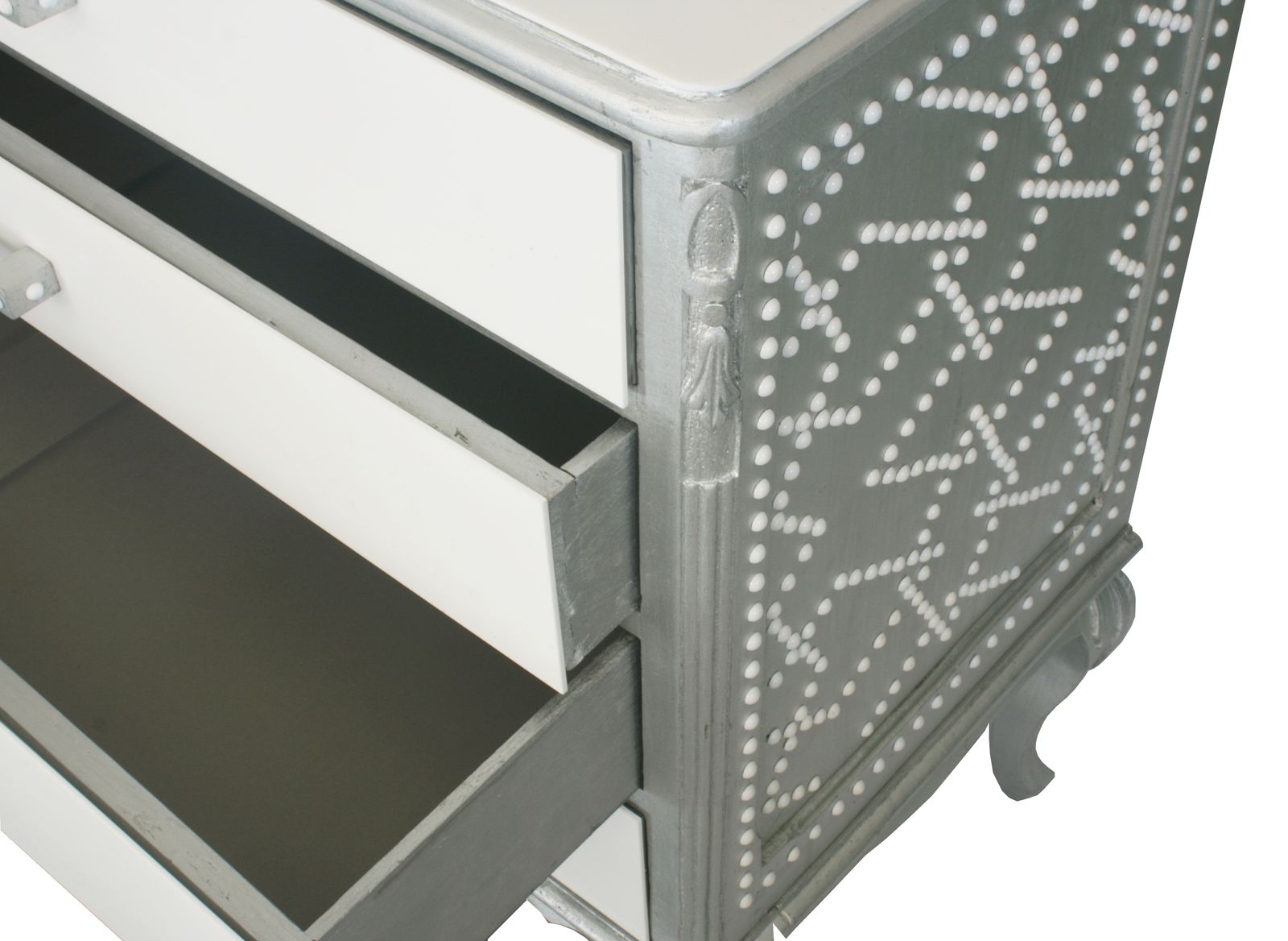 "Classic Meets Plastic" Restyled Chest Of Drawers By Habitat Improver With Silver Leaf And White Lucite photo 1585.0
