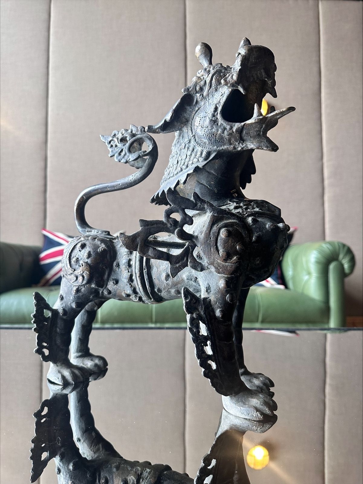 Very Large Bronze Tibetan Temple Dog C1880 photo furniture