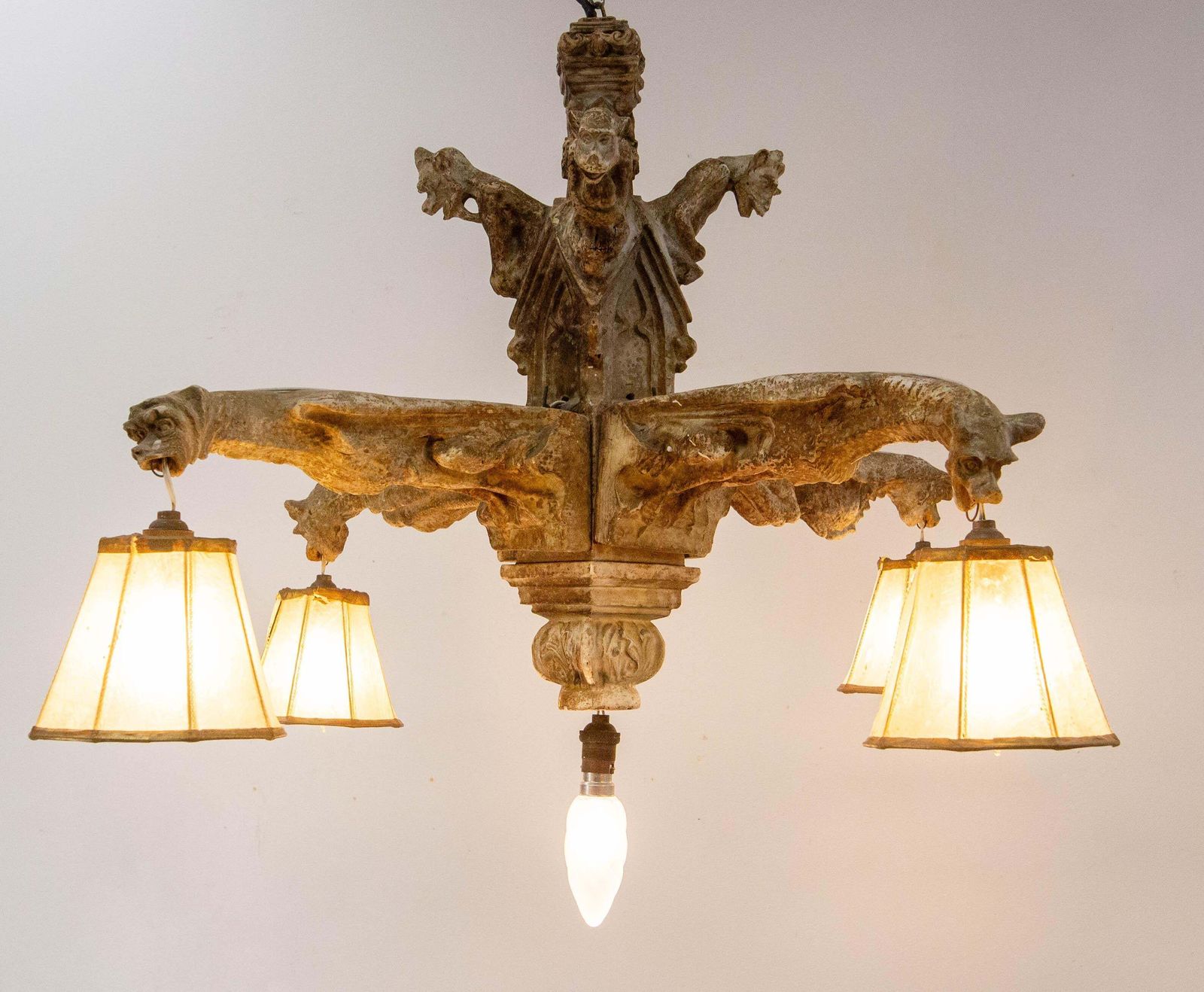 French Stuc Eight Gargoyles Chandelier Ceiling Pendant Midcentury Circa 1850 photo for sale