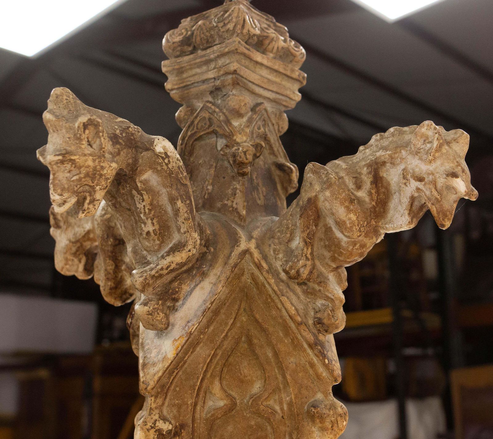 French Stuc Eight Gargoyles Chandelier Ceiling Pendant Midcentury Circa 1850 photo vinterior