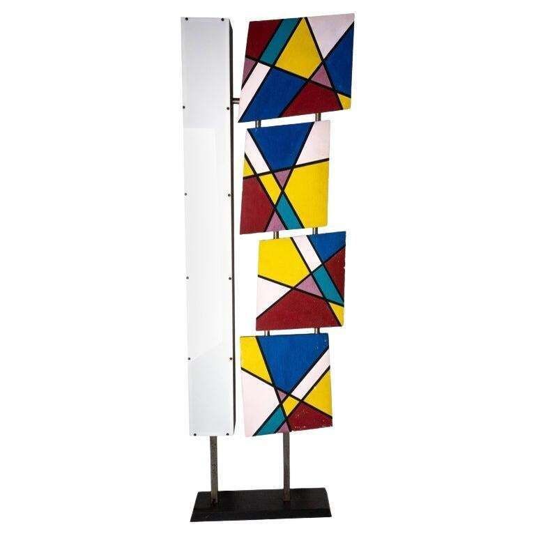 French Floor Lamp With Mondrian Style Paintings, Circa 1990