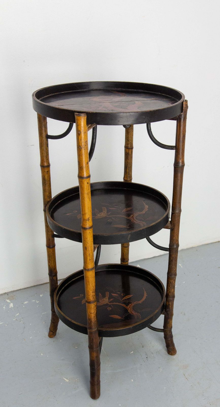 French Napoleon III Bamboo & Lacquered Wood Chinese Style Sellette Late 19th C photo furniture