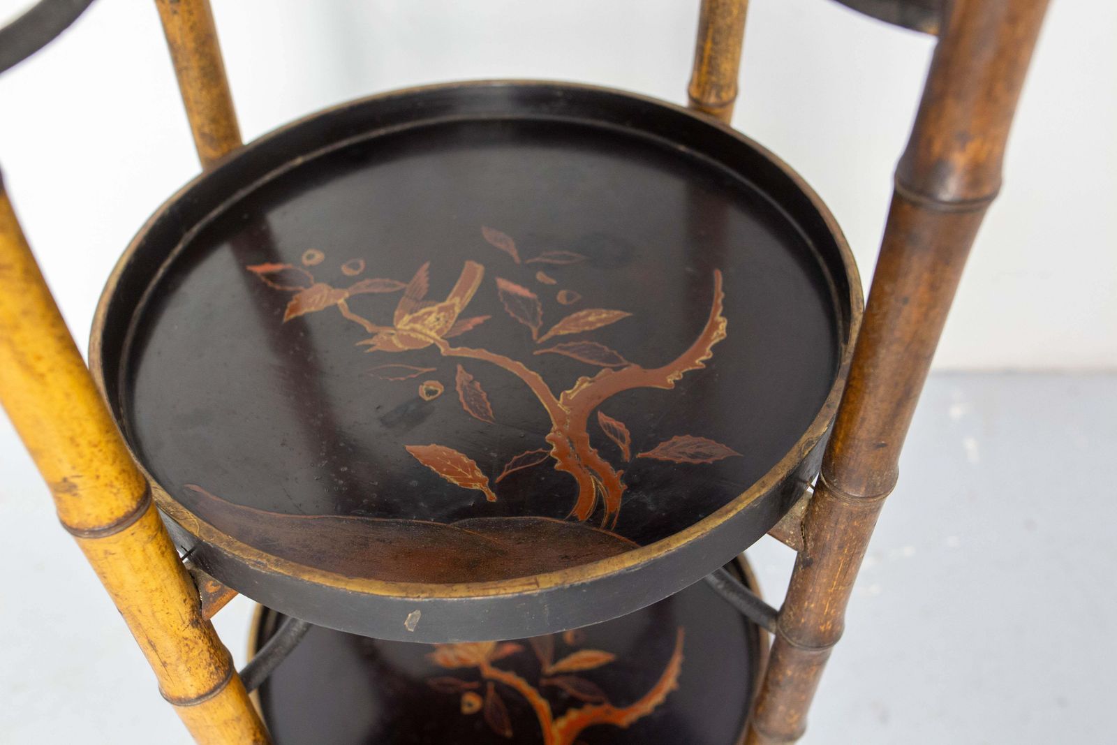 French Napoleon III Bamboo & Lacquered Wood Chinese Style Sellette Late 19th C photo vintage