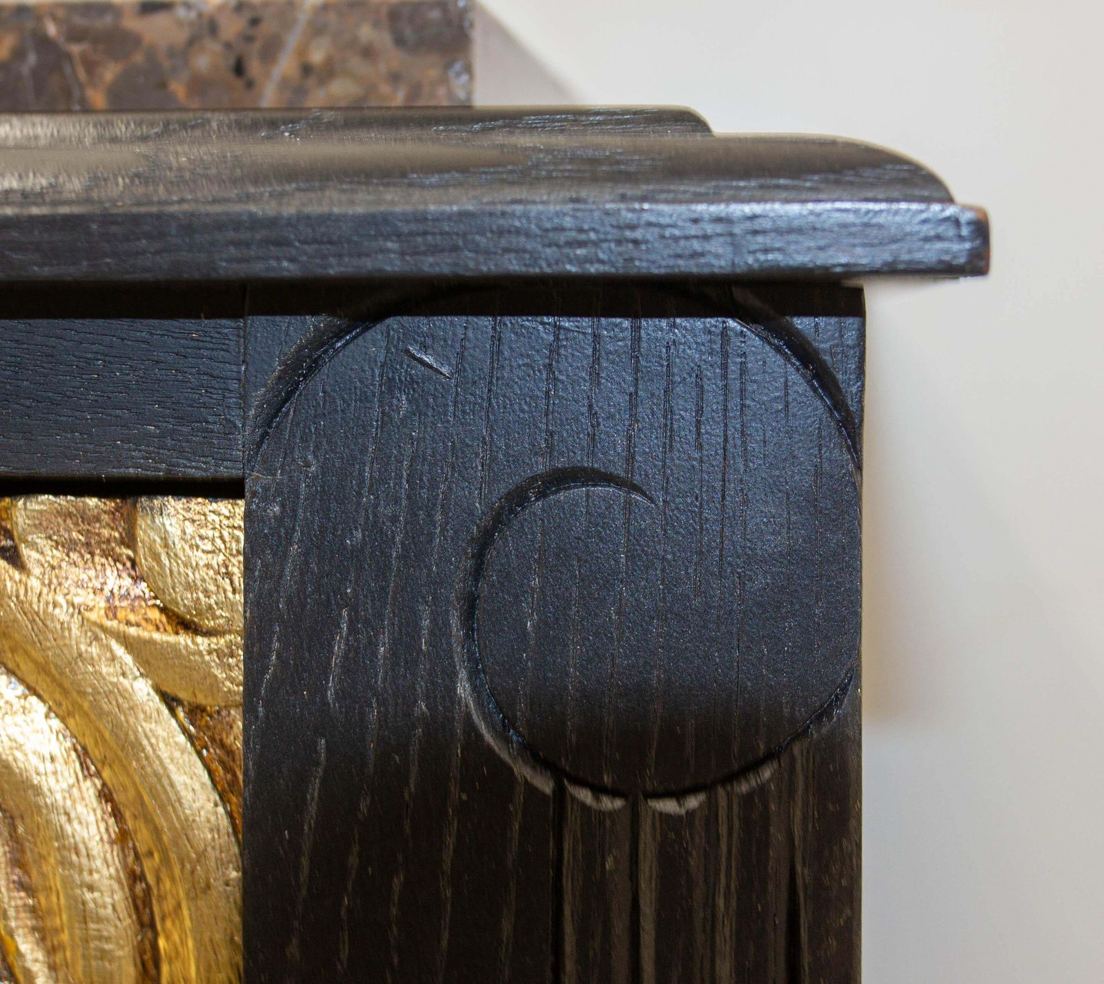 Furniture Art Deco Credenza Sideboard French Black & Golden Refinished Buffet, Circa 1930 photo