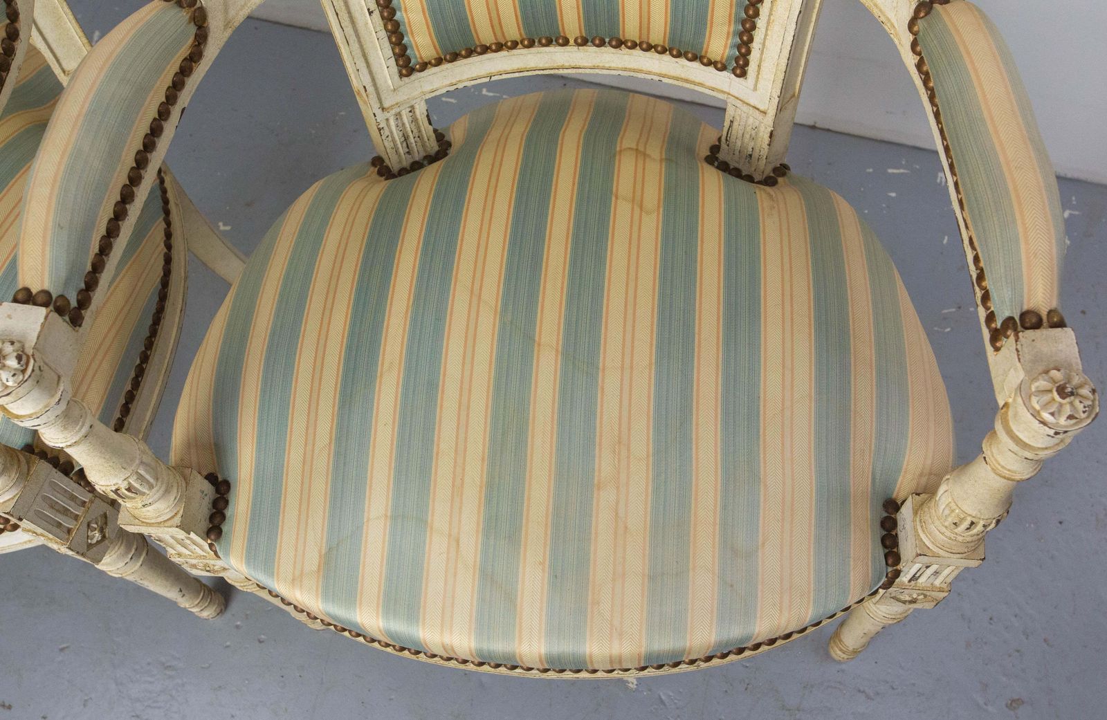 Furniture Pair Of French Open Armchairs Louis XVI Style Fauteuils, Circa 1960 photo