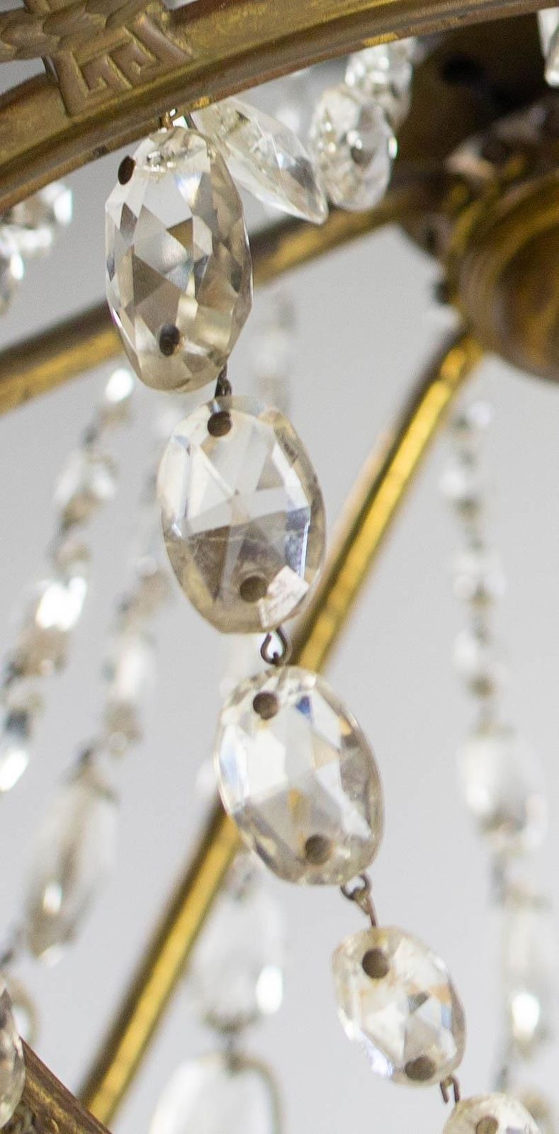 photo buy French Brass Chandelier With Crystal Drops Ceiling Pendant Midcentury Circa 1900