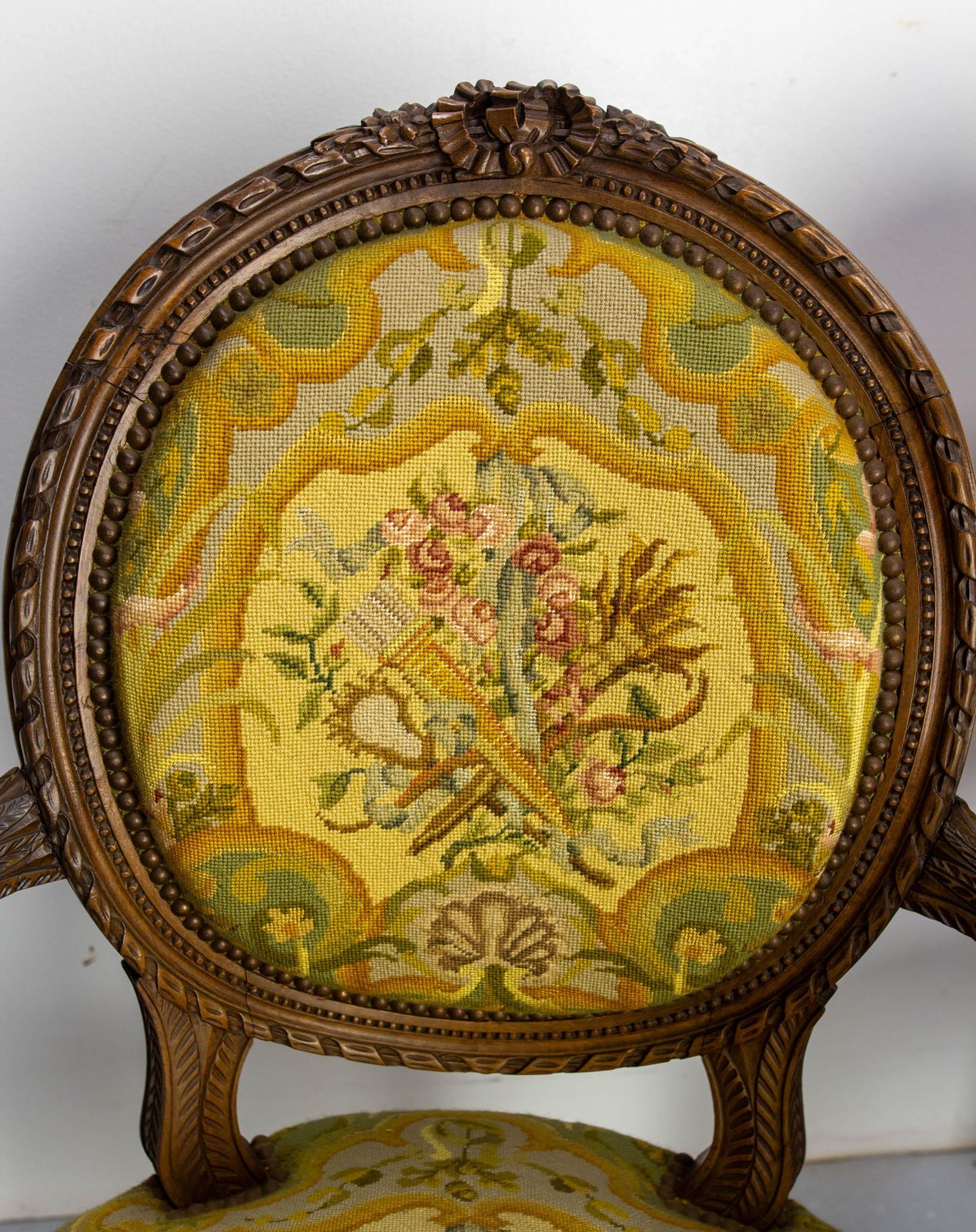 photo for sale Pair Of French Open Armchairs Louis XVI Medallion Fauteuils, Circa 1900