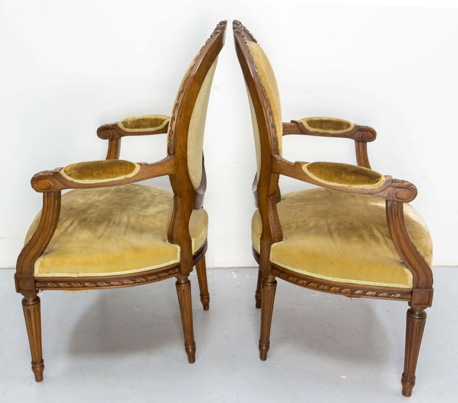 Pair Of French Open Armchairs Louis XVI Medallion Fauteuils, Circa 1900 photo vintage