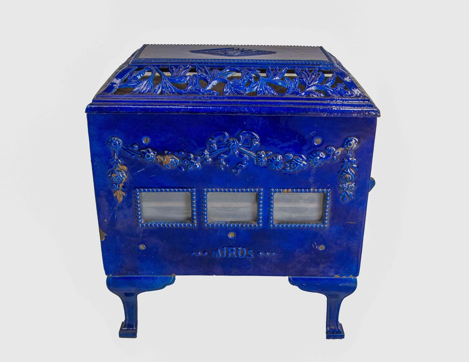 French Small Art Deco Blue Enamelled Cast Iron Wood/Coal Stove photo furniture