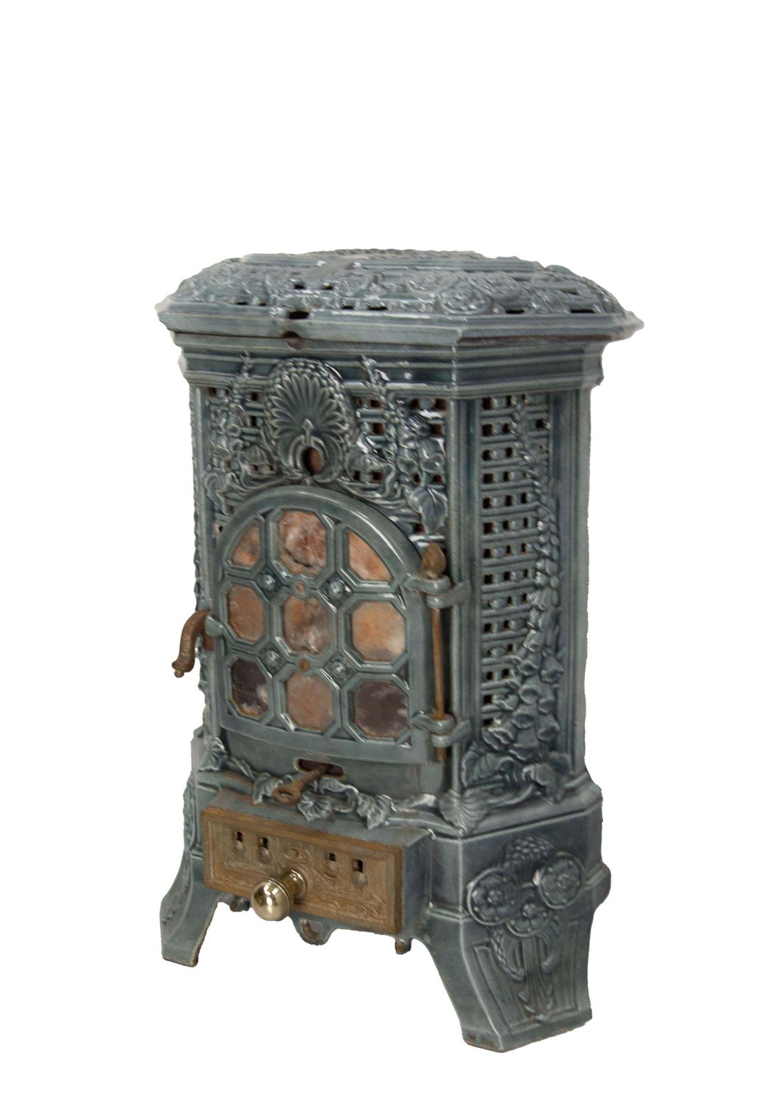 French Small Art Deco Blue Enamelled Cast Iron Wood/Coal Stove photo furniture