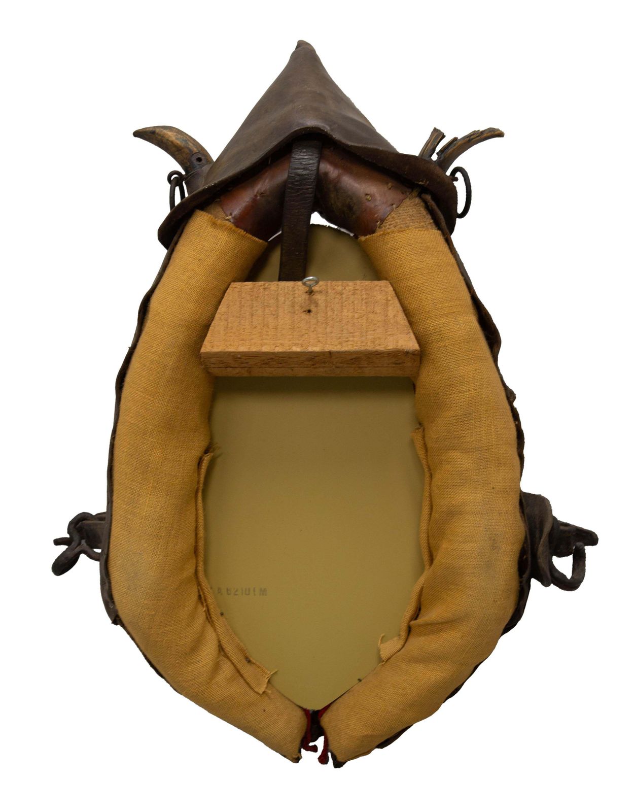 French Draught Horse Yoke Collar Mirror Leather Wood Iron 19th Century photo vintage