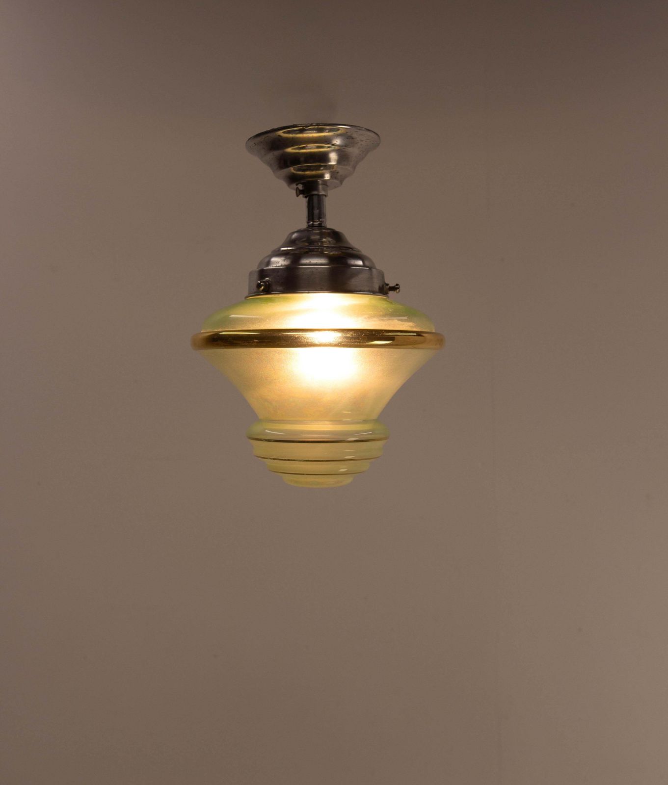 French Art Deco Chandelier Green Art Glass & Aluminium Ceiling Pendant, C 1920 photo buy
